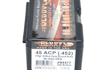 Berry's 84477 Superior Pistol 45Cal 185gr Hollow Base Round Nose 250/Box