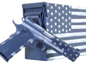 Citadel CITC45FUSGAC M1911 Flag 45 ACP 8+1, 5" Stainless Steel Barrel, American Flag Gray Cerakote Serrated Steel Slide, Steel Frame w/Beavertail, Matching Ammo Can, Ambidextrous