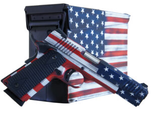 Citadel CITC45FUSAAC M1911 Flag 45 ACP 8+1, 5" Stainless Steel Barrel, American Flag Cerakote Serrated Steel Slide, Steel Frame w/Beavertail, Features Matching Ammo Can, Ambidextrous