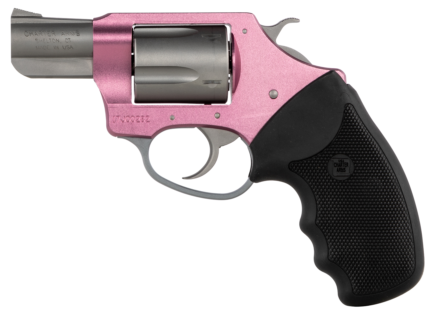Charter Arms 93830 Undercover Southpaw 38 Special, 5 Shot 2" Matte Stainless Steel Barrel & Cylinder, Pink Aluminum Frame w/Black Finger Grooved Rubber Grip, Exposed Hammer