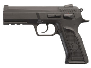 Tanfoglio IFG TFFORCEP9 Defiant Force Plus 9mm Luger Caliber with 4.40" Barrel, 16+1 Capacity, Overall Black Finish, Picatinny Rail/Beavertail Frame, Serrated Steel Slide & Polymer Grip