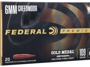Federal GM6CRDLRHT1 Premium Gold Medal 6mmCreedmoor 109gr Berger Long Range Hybrid Target 20 Per Box/10 Case