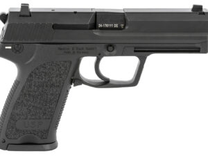 HK 81000309 USP V1 SA/DA 9mm Luger Caliber with 4.25" Barrel, 10+1 Capacity, Overall Black Finish, Serrated Trigger Guard Frame, Serrated Steel Slide & Polymer Grip Includes 2 Mags