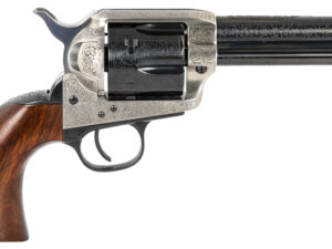 Taylors & Company 550924 1873 Cattleman 357 Mag Caliber with 4.75" Blued Floral Engraved Finish Barrel, 6rd Capacity Blued Finish Cylinder, Coin Photo Engraved Finish Steel Frame & Walnut Grip
