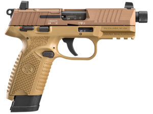 FN 66101006 502 Tactical 22 LR 10+1/15+1, 4.60" Black Steel Threaded Barrel, Flat Dark Earth Optic Ready/Serrated Slide & Polymer Frame w/Picatinny Rail, FDE Textured Polymer Grip, Ambidextrous