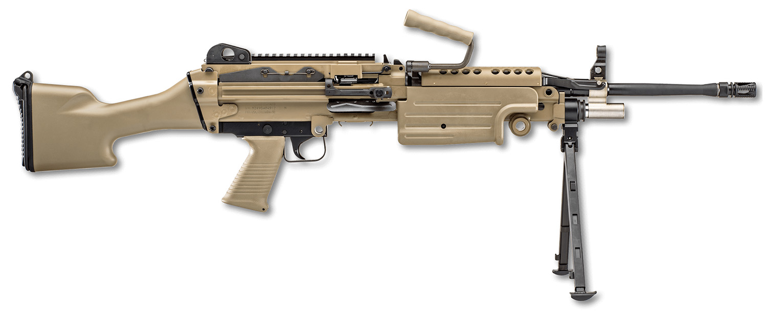 FN 46100170 M249S 5.56x45mm NATO 18.50" Barrel 30+1 Mag Or 200rd Belt Capacity, Flat Dark Earth Fixed Hydraulic Buffer Stock, Non-Slip Buttplate, Optics Ready