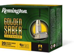 Remington Ammunition 27601 Golden Saber Defense 9mmLuger 124gr Brass Jacketed Hollow Point 20 Per Box/25 Case