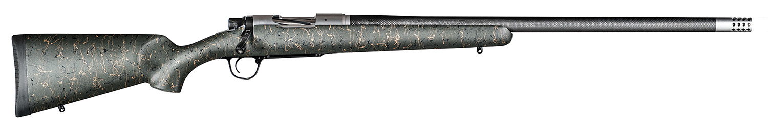 Christensen Arms 8010601500 Ridgeline 6.5 PRC 3+1 24" Carbon Fiber/Threaded Barrel, Natural Stainless, Green with Black/Tan Webbing Stock
