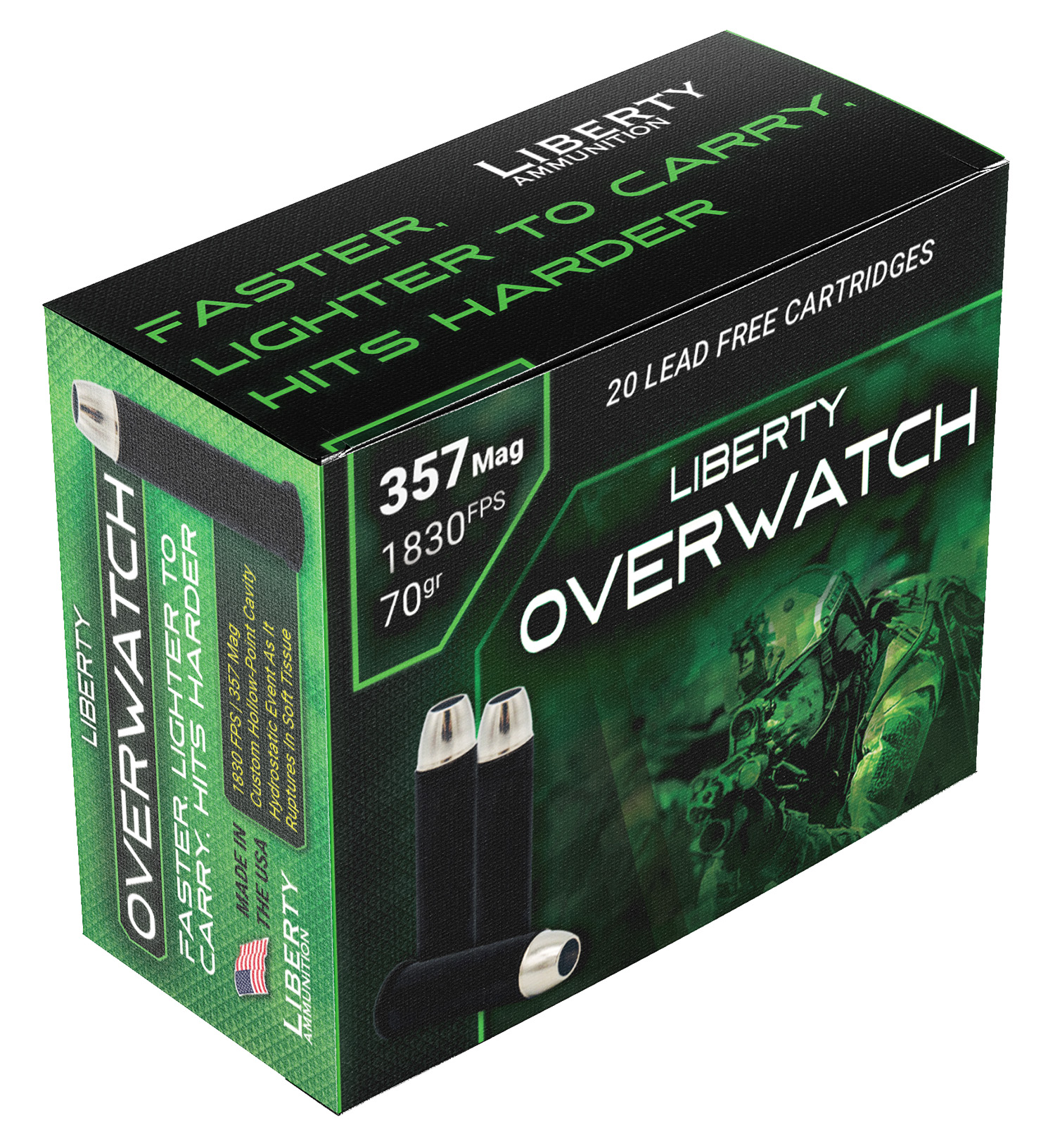 Liberty Ammunition LAOW357701830 OverWatch 357Mag 70gr Open Cavity Design 20 Per Box/50 Case