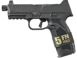 FN 66101650 509T Bundle Full Size Frame 9mm Luger 10+1 4.50" Black Steel Threaded Barrel, Black Optic Ready/Serrated Stainless Steel Slide, Black Polymer Frame w/Picatinny Rail 5 Magazines/Case