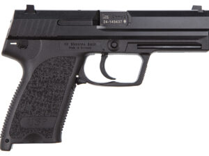HK 81000307 USP V1 SA/DA 9mm Luger Caliber with 4.25" Barrel, 15+1 Capacity, Overall Black Finish, Serrated Trigger Guard Frame, Serrated Steel Slide & Polymer Grip Includes 2 Mags
