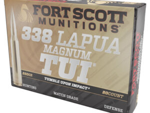 Fort Scott Munitions 338250SBV1 Tumble Upon Impact (TUI) Rifle 338LapuaMag 250gr Solid Copper Spun 20 Per Box/5 Case