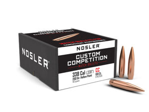 Nosler 57520 Custom Competition 338Cal 250gr Hollow Point Boat Tail 100/Box