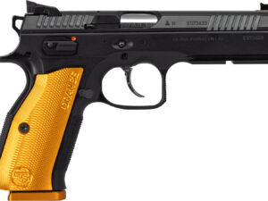 CZ-USA 91248 Shadow 2  9mm Luger 17+1 4.89" Stainless Steel Barrel, Black Nitride Optic Cut/Serrated Slide, Black Steel Frame w/Beavertail & Picatinny Rail, Orange Checkered Aluminum Grip