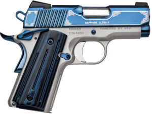 Kimber Mfg, Inc 3200273 Ultra II  9mm Luger 8+1 3" Stainless Match Grade Barrel, Engraved Sapphire Blue PVD Serrated Stainless Steel Slide, Satin Silver Aluminum Frame w/Beavertail, G10 Grip