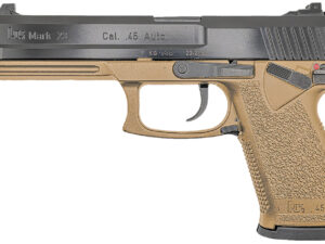 HK 81000869 Mark 23  45 ACP 10+1 5.87" Black Threaded Barrel, Black Cerakote Serrated Steel Slide, Flat Dark Earth Polymer Frame w/Accessory Rail, Textured Grip