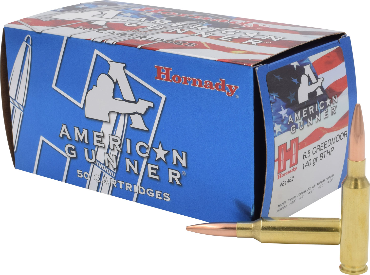 Hornady 81482 American Gunner 6.5Creedmoor 140gr Hollow Point Boat Tail 50 Per Box/10 Case