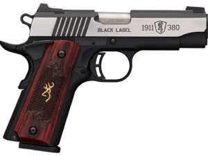 Browning 051913492 1911-380 Black Label Medallion Pro Compact 380 ACP 8+1, 3.63" Target Crown Steel Barrel, Blackened w/Silver Polished Flats Serrated SS Slide, Matte Black Polymer Frame w/Beavertail