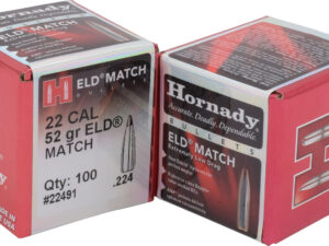 Hornady 22491 ELD Match  22 Cal .224 52 gr Extremely Low Drag Match 100 Per Box/ 40 Case
