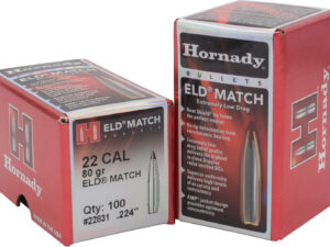 Hornady 22831 ELD Match  22 Cal .224 80 gr Extremely Low Drag Match 100 Per Box/ 25 Case