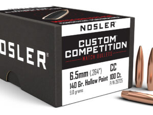 Nosler 26725 Custom Competition 6.5Creedmoor 140gr Hollow Point Boat Tail 100/Box