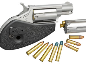 North American Arms 22MSCHG Mini-Revolver  22 LR or 22 WMR 5 rd 1.13" Barrel, Overall Stainless Steel Finish, Black Synthetic Holster Grip, Includes Cylinders
