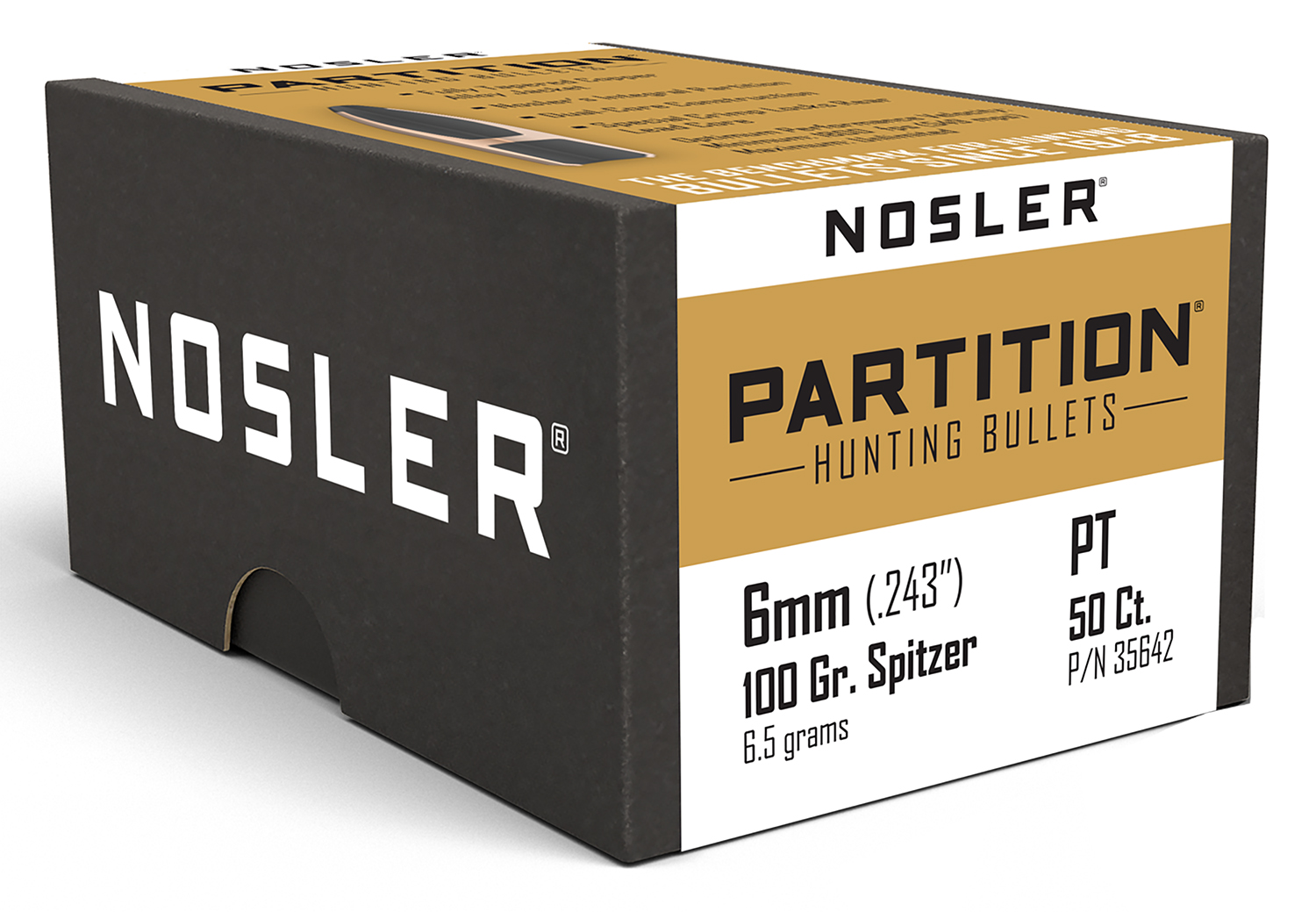 Nosler 35642 Partition 6mm 100gr Spitzer 50/Box