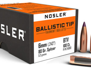 Nosler 24080 Ballistic Tip  6mm 80gr Spitzer Point 100/Box