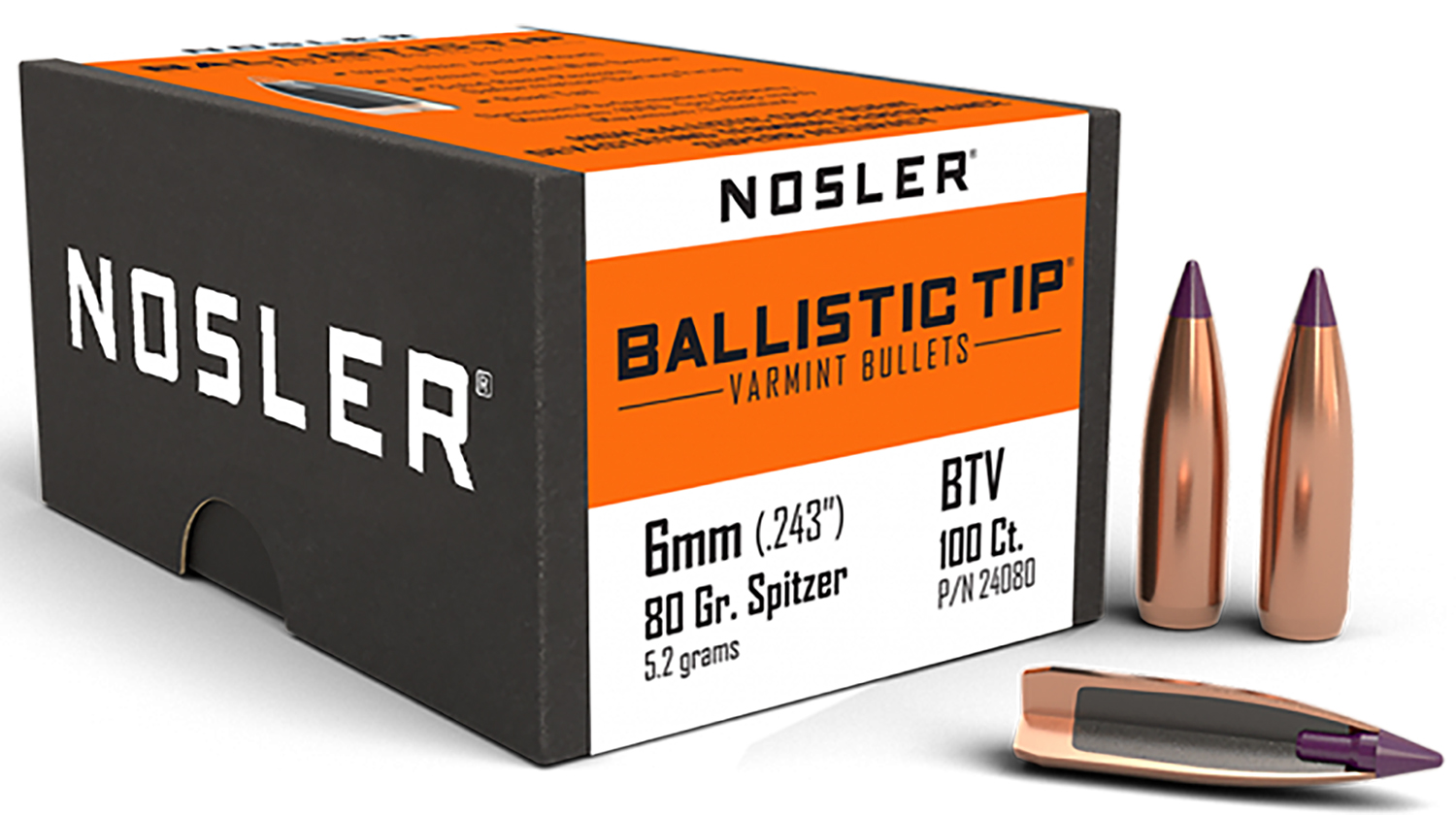 Nosler 24080 Ballistic Tip 6mm 80gr Spitzer Point 100/Box