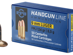 PPU PPH9F2 Handgun  9mmLuger 124gr Full Metal Jacket 50 Per Box/20 Case