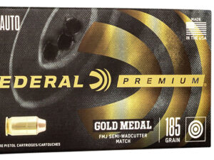Federal GM45B Premium Gold Medal 45ACP 185gr Full Metal Jacket Semi Wadcutter 50 Per Box/20 Case