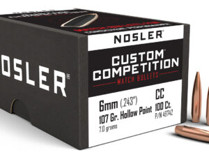 Nosler 49742 Custom Competition 6mm 107gr Hollow Point Boat Tail 100/Box