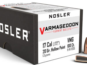 Nosler 17205 Varmageddon  17Cal 20gr Flat Base Hollow Point 100/Box