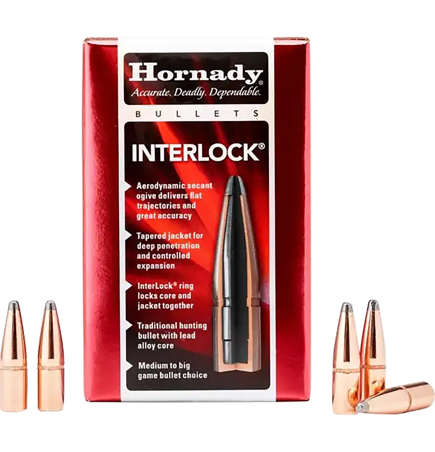 Hornady 3072 InterLock 30 Cal .308 180 gr Boat Tail Spire Point 100 Per Box/ 15 Case