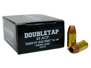 Double Tap DT Lead Free Handgun Ammunition 45 Auto 160gr SC-HP Mann Load 1050 fps 20/ct