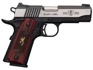 Browning 1911 380 Black Label Medallion Pro Handgun 380 ACP 8rd Magazine 3.625" Barrel Black with Silver Slide and Wood Grip Night Sights