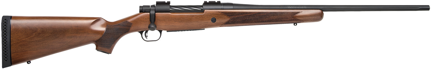 Mossberg 27876 Patriot Full Size 25-06 Rem 5+1 22"Matte Blued Fluted Barrel, Drilled & Tapped Matte Blued Stainless Steel Receiver, Walnut Fixed Stock, Right Hand