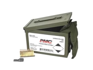PMC Rifle Ammunition 5.56mm 55 gr FMJ 3120 fps 840/ct W/Bandoleer 840 Metal Box (2-Metal Boxes 1680/ct Total)