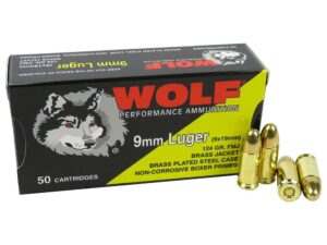 Wolf (Turkish) Performance Handgun Ammunition 9mm Luger 124gr FMJ 50/ct
