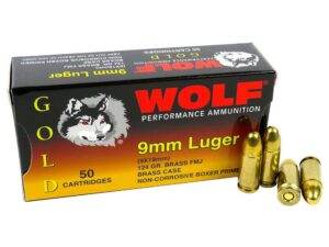 Wolf (Turkish) Gold Handgun Ammunition 9mm Luger 124gr FMJ 50/ct