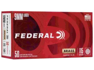 Federal Champion Training Handgun Ammunition 9mm Luger 115 gr FMJ 1125 fps 50/ct