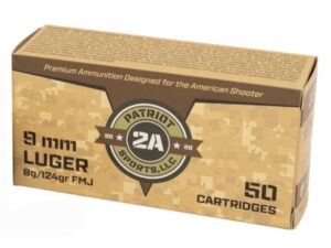 Patriot Sports Brass Case Handgun Ammunition 9mm Luger 124gr FMJ 1148 fps 50/ct