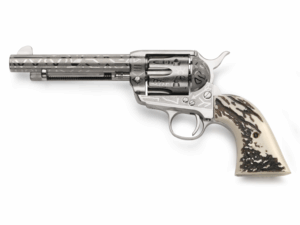 Taylor's 1873 Cattlebrand Engraved Stag Handgun .45 Colt 6rd Capacity 5.5" Barrel Engraved Silver with White