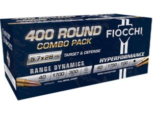 Fiocchi Target & Defense Handgun Combo Pack Ammunition 5.7x28mm 40gr FMJ 1700fps 300/ct & 40gr THP 1750 fps 100/ct (400/ct Total)