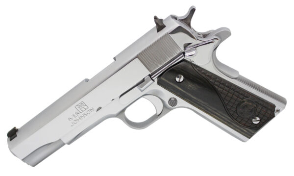 Iver Johnson Arms 1911A138CHRW 1911 A1 Government 70 Series 38 Super 9+1 5" Bright Polish Chrome Serrated Steel Slide & Frame w/Beavertail, Black Dual Textured Diamondwood Grip, Right Hand
