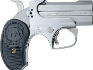 Bond Arms BAPB Papa Bear  45 Colt (LC)/410 Gauge 2rd 3" Stainless Steel Double Barrel & Frame, Auto Extractors & Rebounding Hammer, Blade Front/Fixed Rear Sights, Extended Rubber Grip, Manual Safety