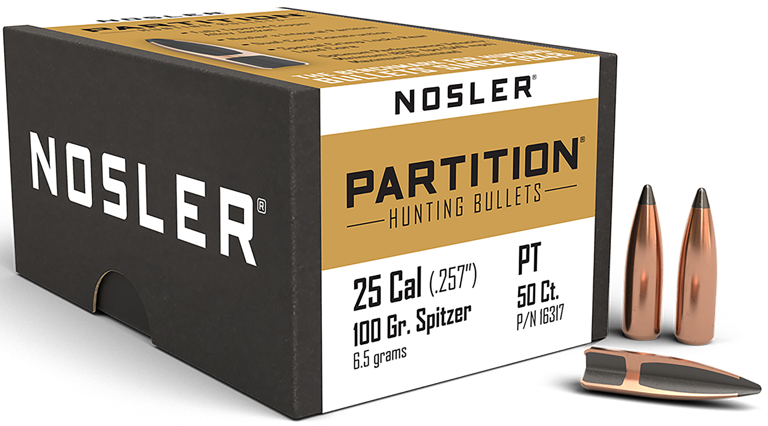 Nosler 16317 Partition 25Cal 100gr Spitzer 50/Box