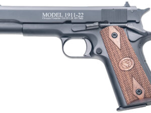 Chiappa Firearms 401038 1911-22  22 LR 10+1, 5" Black Steel Barrel, Blued Serrated Slide, Blued Aluminum Frame w/Beavertail, Stippled Walnut Grip, Manual Thumb Safety, Right Hand