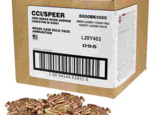 CCI Blazer Brass Handgun Ammunition 9mm Luger 115 gr FMJ 1145 fps 1000/ct Loose Pack