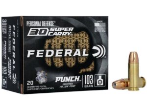 Federal Punch Handgun Ammunition .30 SC 103gr JHP 1130 fps 20/ct
